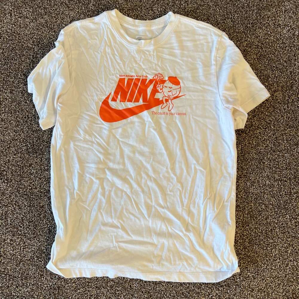Nike White T-Shirt with Orange Graphic